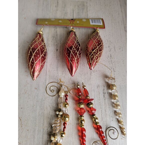 Red bead pendant ornament variety Xmas set to core white - Picture 7 of 8